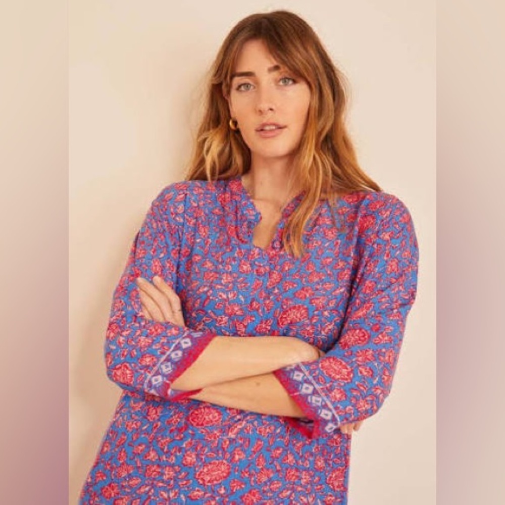 Natalie Martin Tunic - Persian Blue Rosso Pattern - Size S